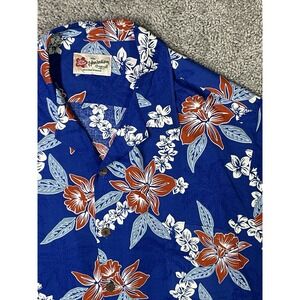 Hilo Hattie Shirt Mens XL Vibrant Blue Red Floral Button Up Hawaiian Colorful